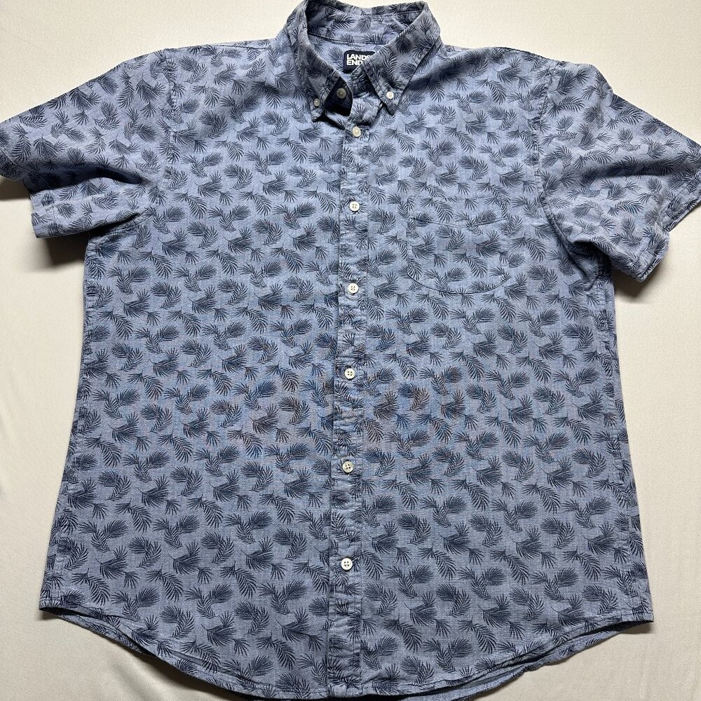 Lands End Mens Cotton Buttondown Shortsleeve Shirt - Size Large L